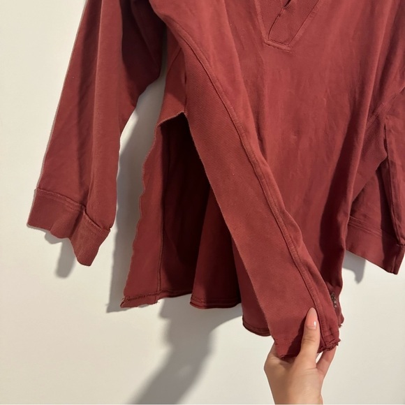 Free people movement red v-neck slit sides long sleeve pull over - Picture 4 of 6